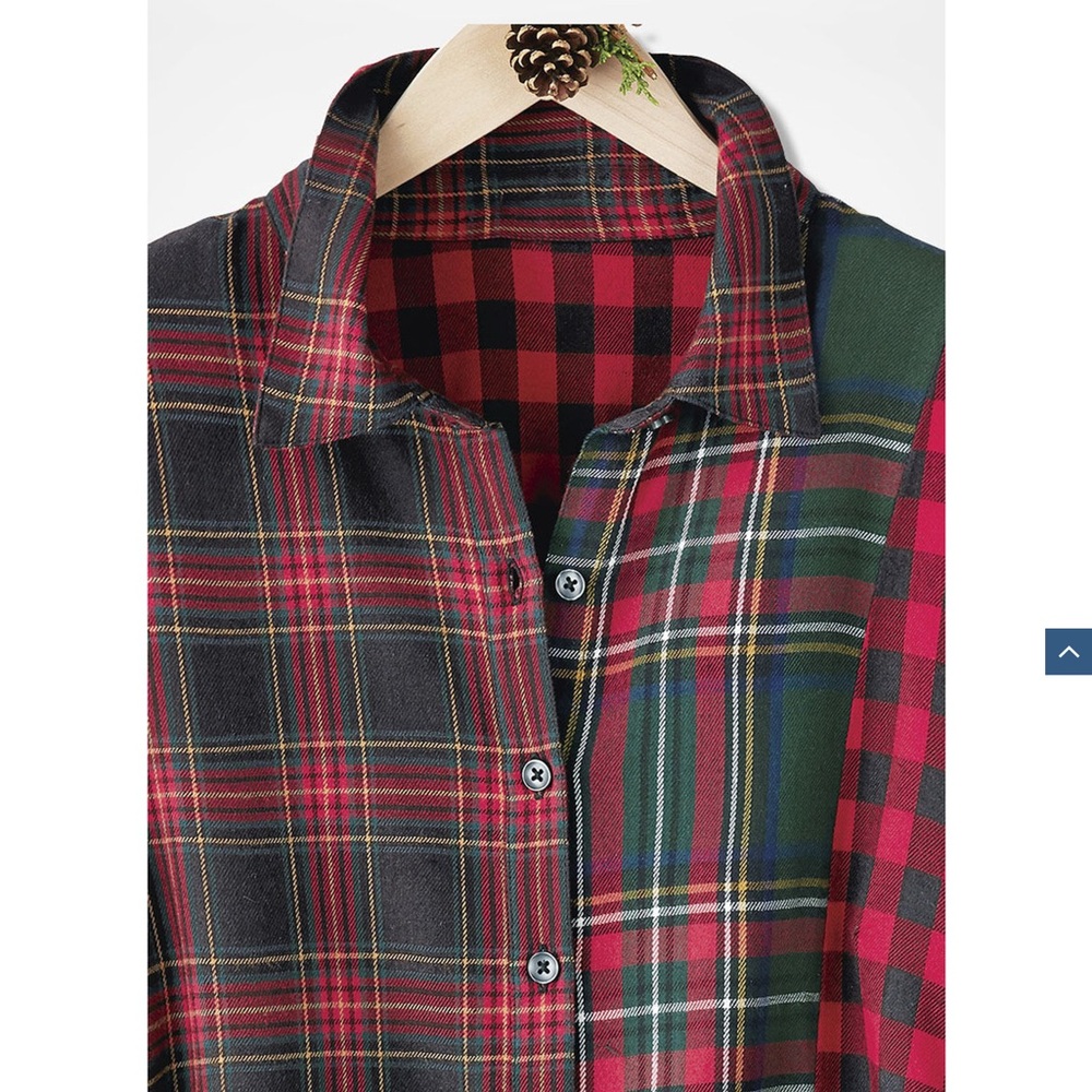 Coldwater Creek Festive Red/Green Mixed-up Plaid Tunic - Picture 2 of 5